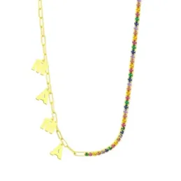 Gargantilla Plata Ley 925m chapada oro 43.5 cm. charms MAMÁ 7 mm. cir