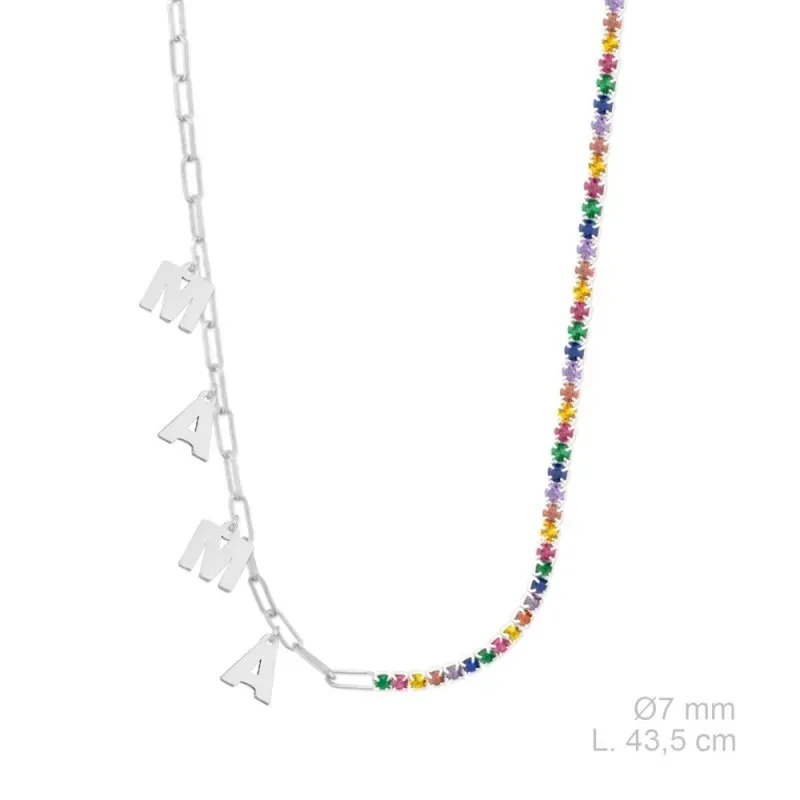 Gargantilla Plata Ley 925m 43.5 cm. charms colgantes MAMÁ 7 mm. circo