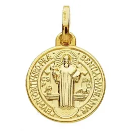 Medalla oro 18k escapulario San Benito 14mm. [AB3801]