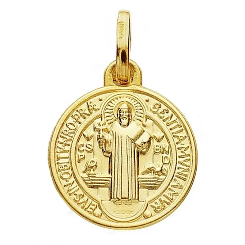 Medalla oro 18k escapulario San Benito 14mm. [AB3801]