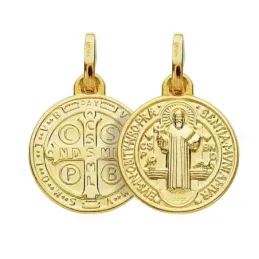 Medalla oro 18k escapulario San Benito 14mm. [AB3801]