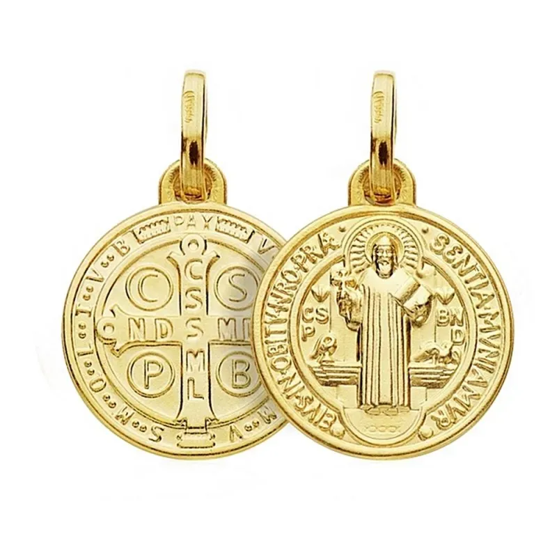 Medalla oro 18k escapulario San Benito 14mm. [AB3801]