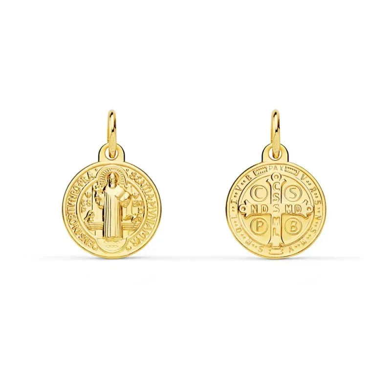 Medalla oro 18k escapulario San Benito 12mm. [AB3694]