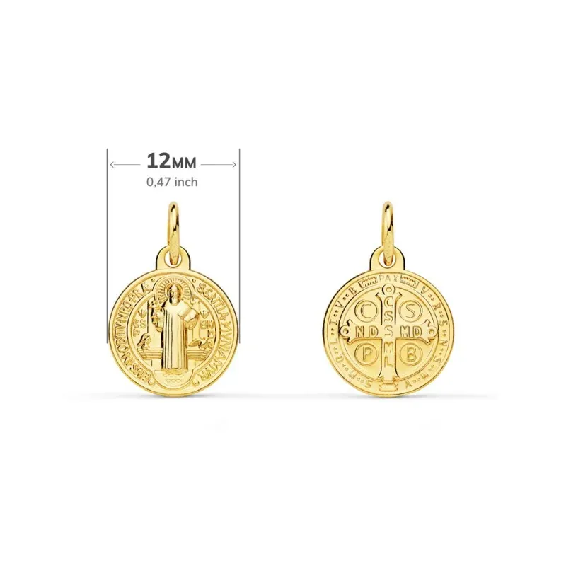 Medalla oro 18k escapulario San Benito 12mm. [AB3694]