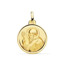 Medalla oro 9k escapulario 18mm. San Benito redondo cerco bisel
