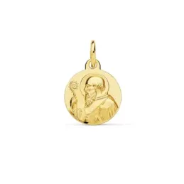 Medalla oro 18k escapulario San Benito 12mm. redondo liso matizado relieve