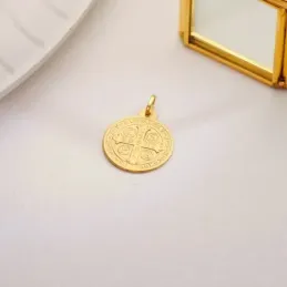 Medalla oro  18k escapulario San Benito monje 24mm. brillo relieve