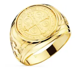 Cruz de San Benito sello oro 18k hombre laterales detalles cruz