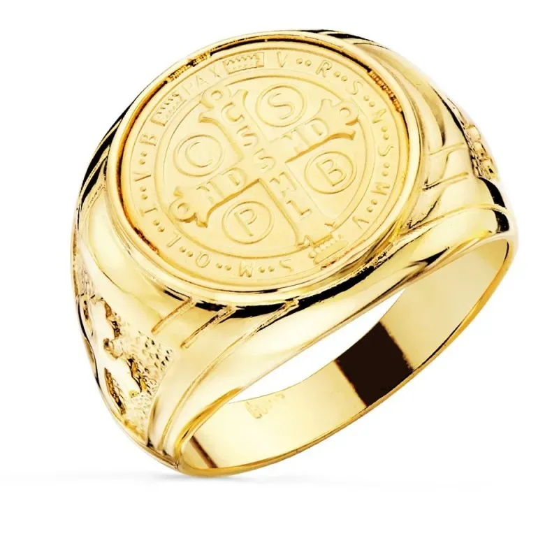 Cruz de San Benito sello oro 18k hombre laterales detalles cruz