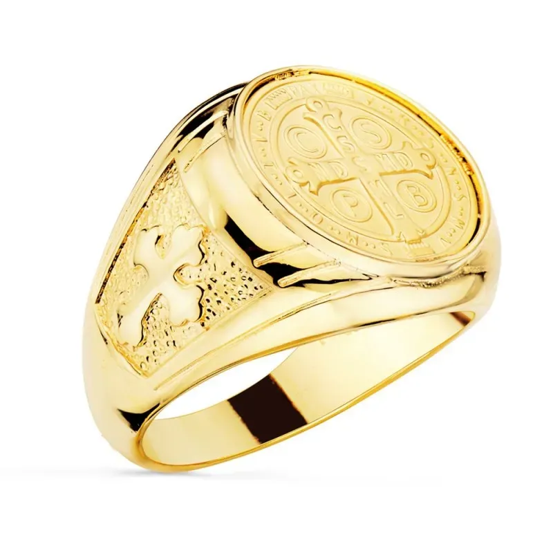 Cruz de San Benito sello oro 18k hombre laterales detalles cruz