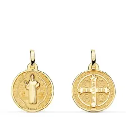 San Benito Medalla Oro 18k matizada 16 mm. combinada brillo