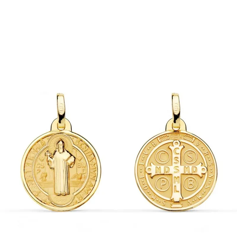San Benito Medalla Oro 18k matizada 16 mm. combinada brillo