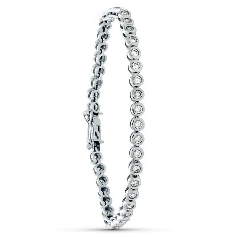 Pulsera oro blanco 18k mujer 19.5 cm. formas redondas huecas circonit