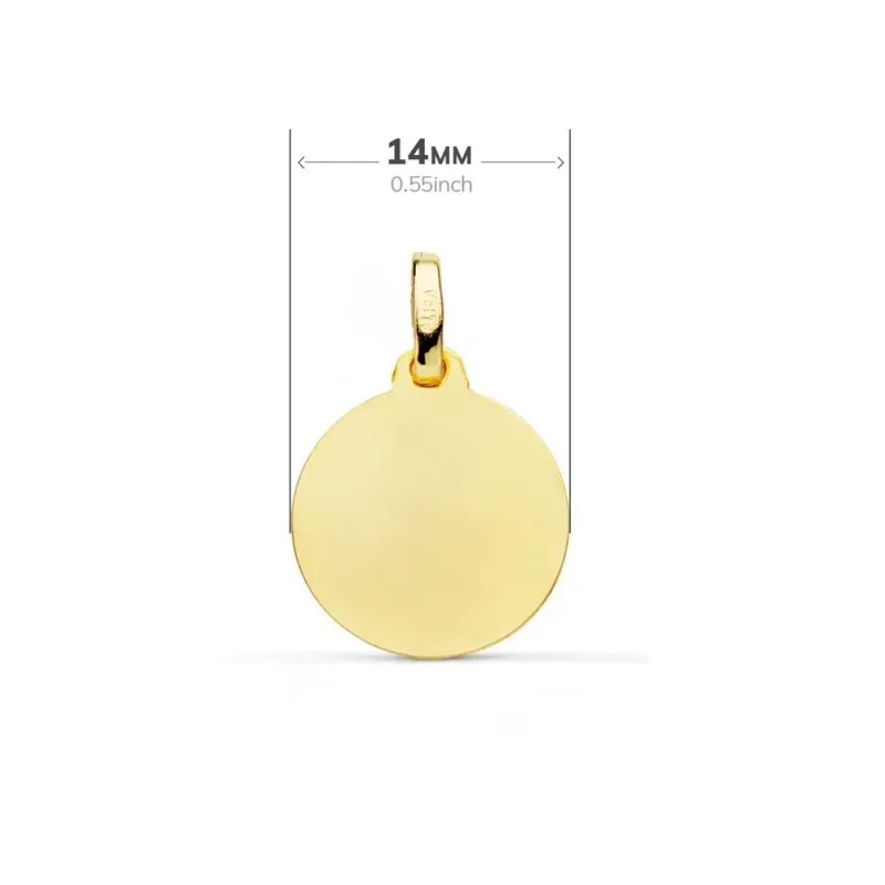 Saint Benoit Medalla Oro 18k brillo 14 mm. lisa. Grabación incluida e