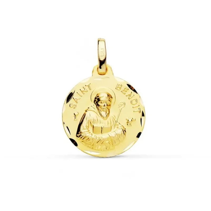 Saint Benoit Medalla Oro 18k tallada 16 mm. borde