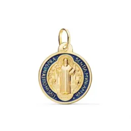 San Benito Medalla Escapulario de 18k con 20 mm. y detalle esmaltado