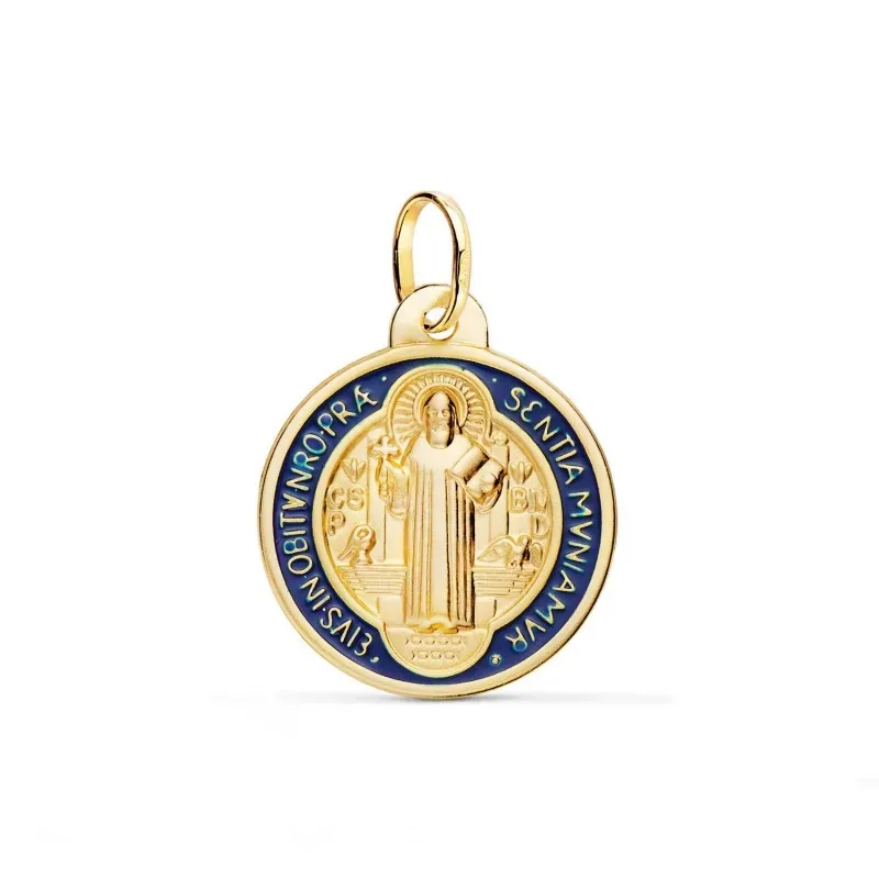 San Benito Medalla Escapulario de 18k con 20 mm. y detalle esmaltado