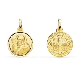 Escapulario San Benito Medalla en Oro de 18k con 14 mm.