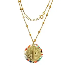 San Benito Collar Plata Ley 925m chapado oro 45 cm. medalla 23 mm. pi