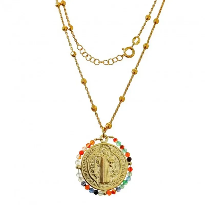 San Benito Collar Plata Ley 925m chapado oro 45 cm. medalla 23 mm. pi