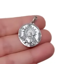 Virgen Gracia Medalla Plata de Ley 925m maciza de 22 mm. en relieve.