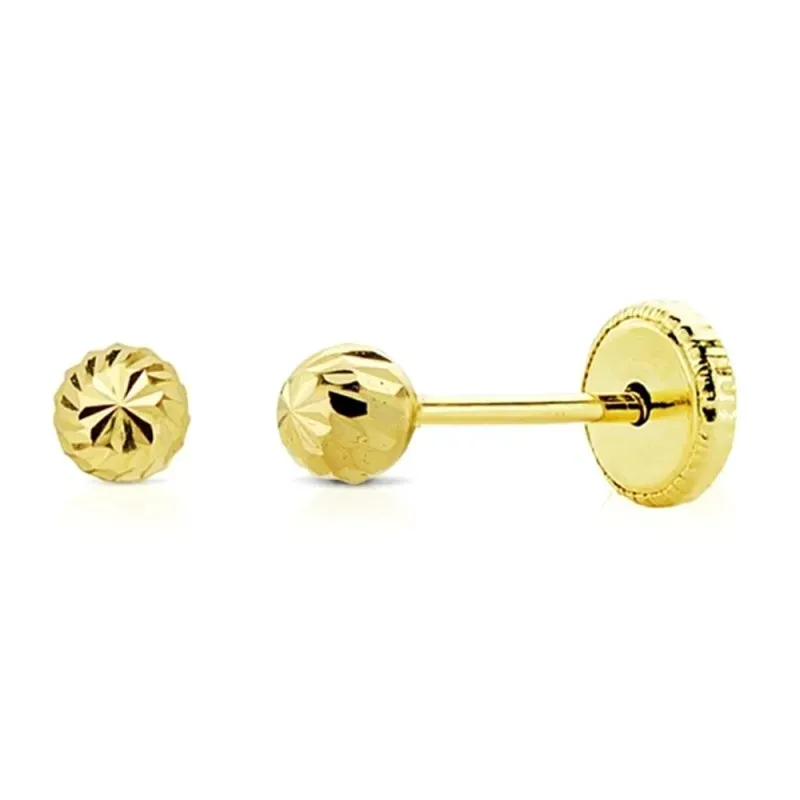 Pendientes oro 18k bola tallada 5mm. cierre tornillo [AA2654]