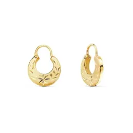 Aros Pendientes Criollas Oro 18k mujer 11 mm. tallados huecos ancho 2