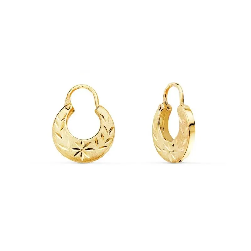 Aros Pendientes Criollas Oro 18k mujer 11 mm. tallados huecos ancho 2
