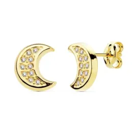 Pendientes oro 18k media luna 9mm. circonitas [AB8884]