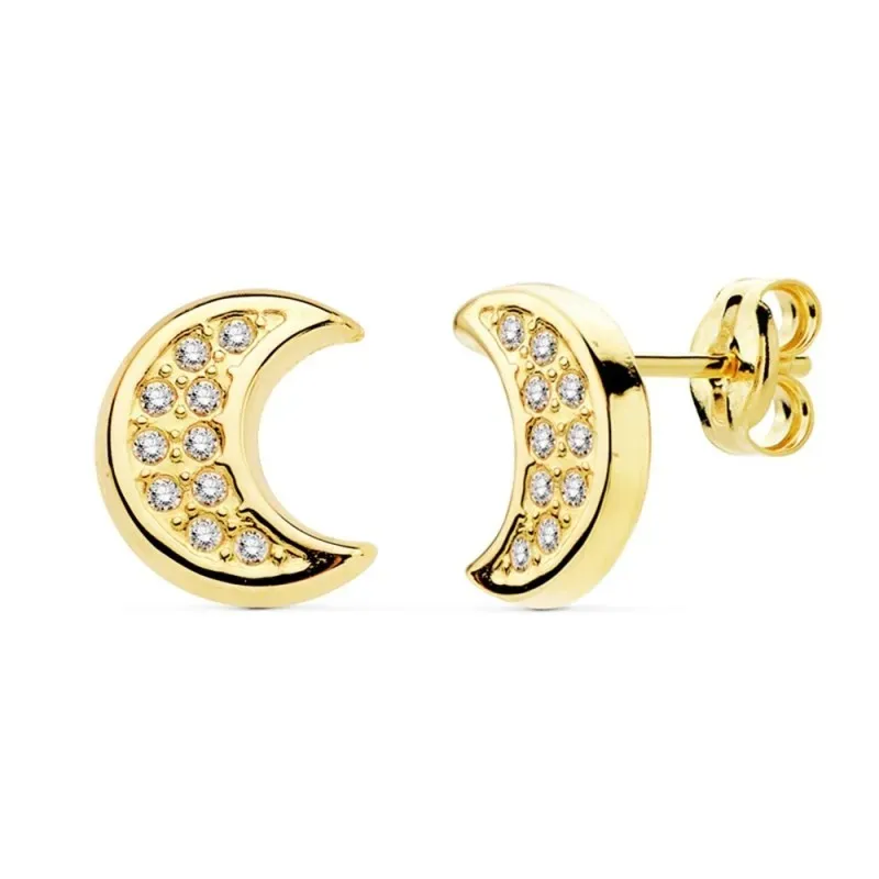 Pendientes oro 18k media luna 9mm. circonitas [AB8884]