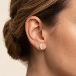 Pendientes oro 18k media luna 9mm. circonitas [AB8884]