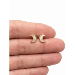 Pendientes oro 18k media luna 9mm. circonitas [AB8884]