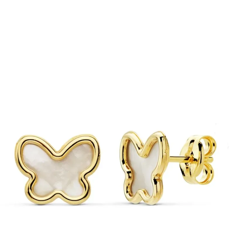 Pendientes oro 18k mariposa 9mm. nácar  [AB4724]