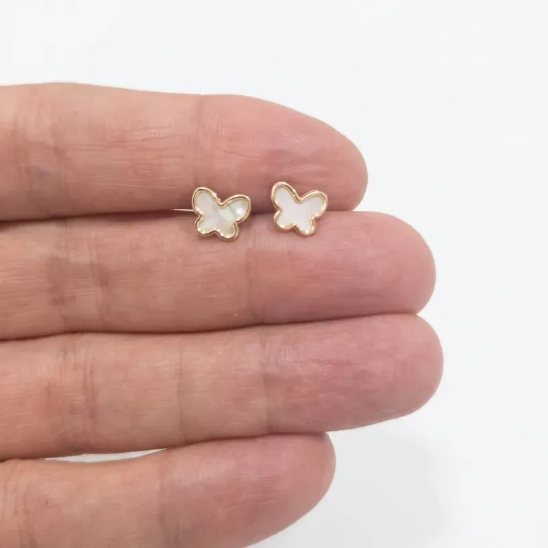 Pendientes oro 18k mariposa 9mm. nácar  [AB4724]