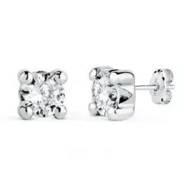 Pendientes en Oro Blanco de 18k con circonita redonda de 6 mm. y cuat
