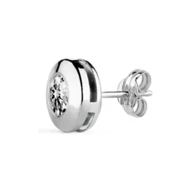 Pendiente suelto medio par oro blanco 18k chatón circonita 8mm. cierre presión mujer [AC1660]