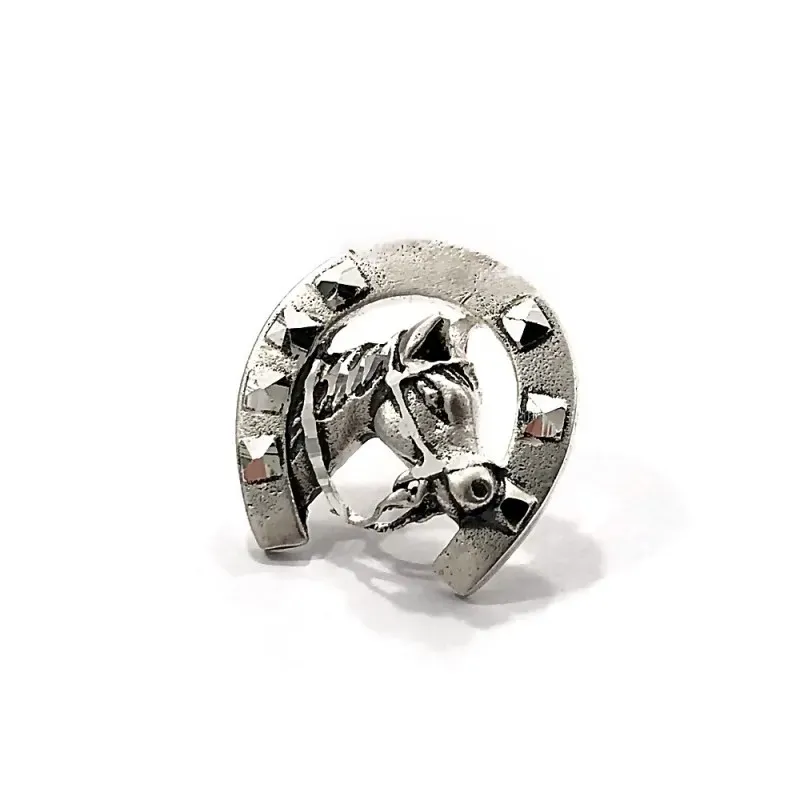 Pin plata Ley 925m unisex herradura suerte caballo mate detalles tallados brillo