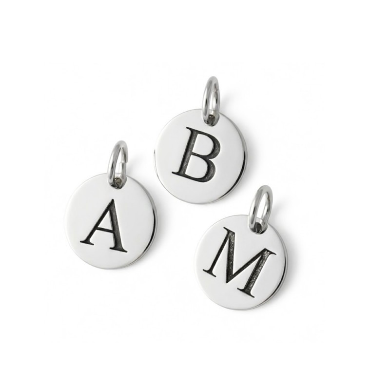 Colgante Inicial Personalizable en Plata Ley 925m redondo disco de 12
