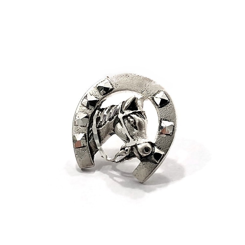 Pin plata Ley 925m unisex herradura suerte caballo mate detalles tallados brillo