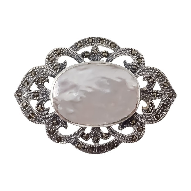 Broche Alfiler en Plata Ley 925m de 44 mm. oxidado con circonitas y m