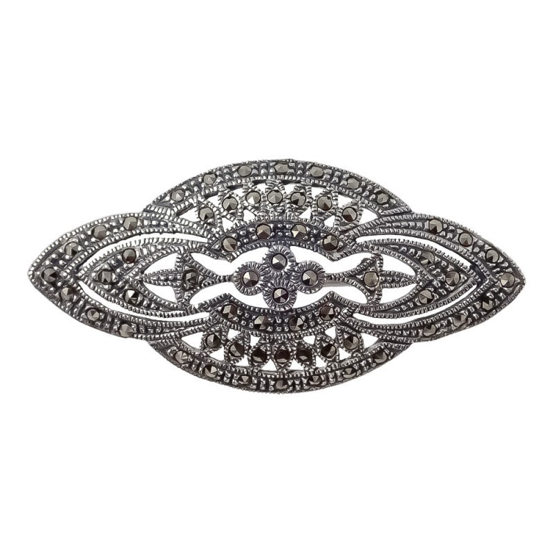 Broche Alfiler en Plata Ley 925m de 46 mm. oxidado con circonitas