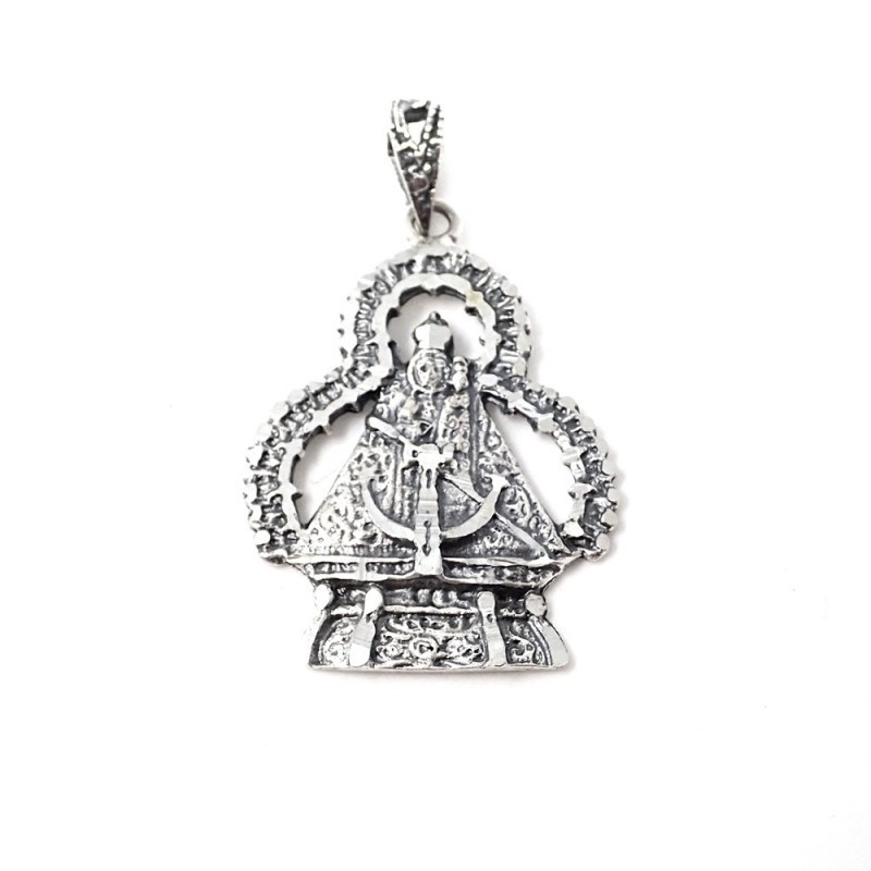 Virgen de la Cabeza maciza plata Ley 925m medalla colgante con peana
