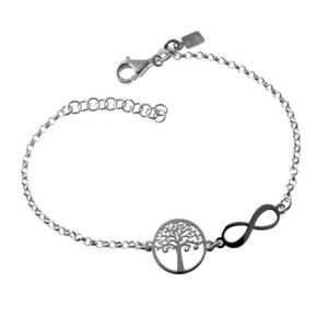 Pulsera plata Ley 925m cadena rolo 17cm. detalles Árbol de la Vida infinito cierre mosquetón