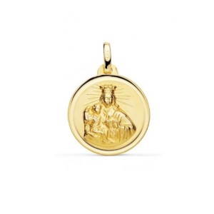 Medalla oro 18k escapulario 18mm. Virgen del Carmen Corazón de Jesús bisel