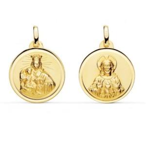 Medalla oro 18k escapulario 18mm. Virgen del Carmen Corazón de Jesús bisel