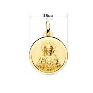 Medalla oro 18k escapulario 18mm. Virgen del Carmen Corazón de Jesús bisel