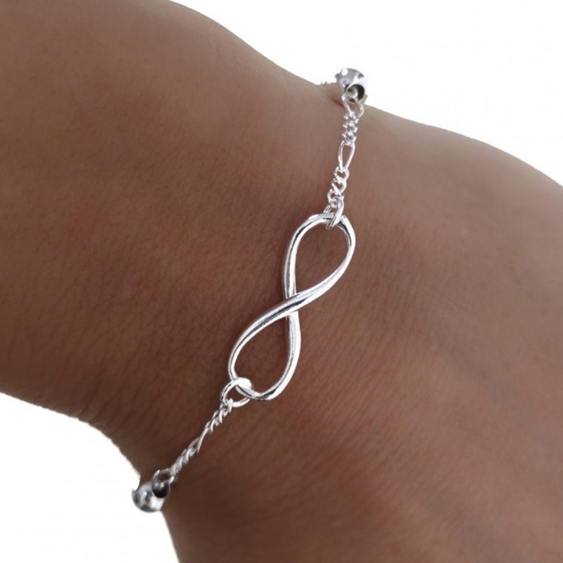 Pulsera plata Ley 925m cadena 17.5cm. alternada 3x1 bolas motivo infi