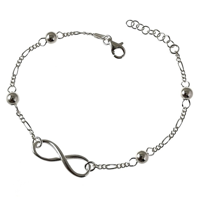 Pulsera plata Ley 925m cadena 17.5cm. alternada 3x1 bolas motivo infi
