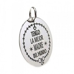 Colgante plata Ley 925m chapa oval mensaje madre lazo [AB5381]