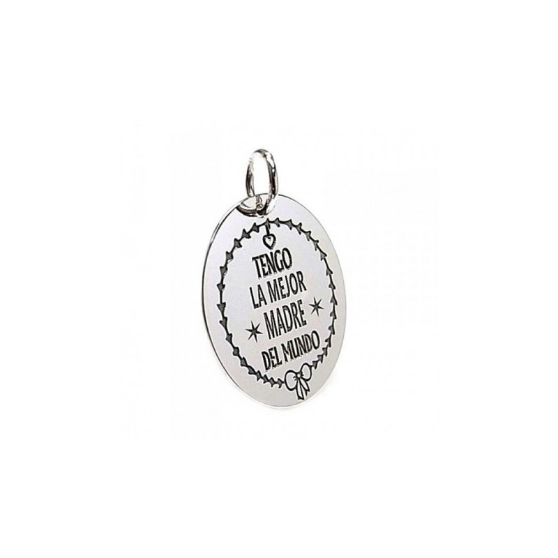 Colgante plata Ley 925m chapa oval mensaje madre lazo [AB5381]